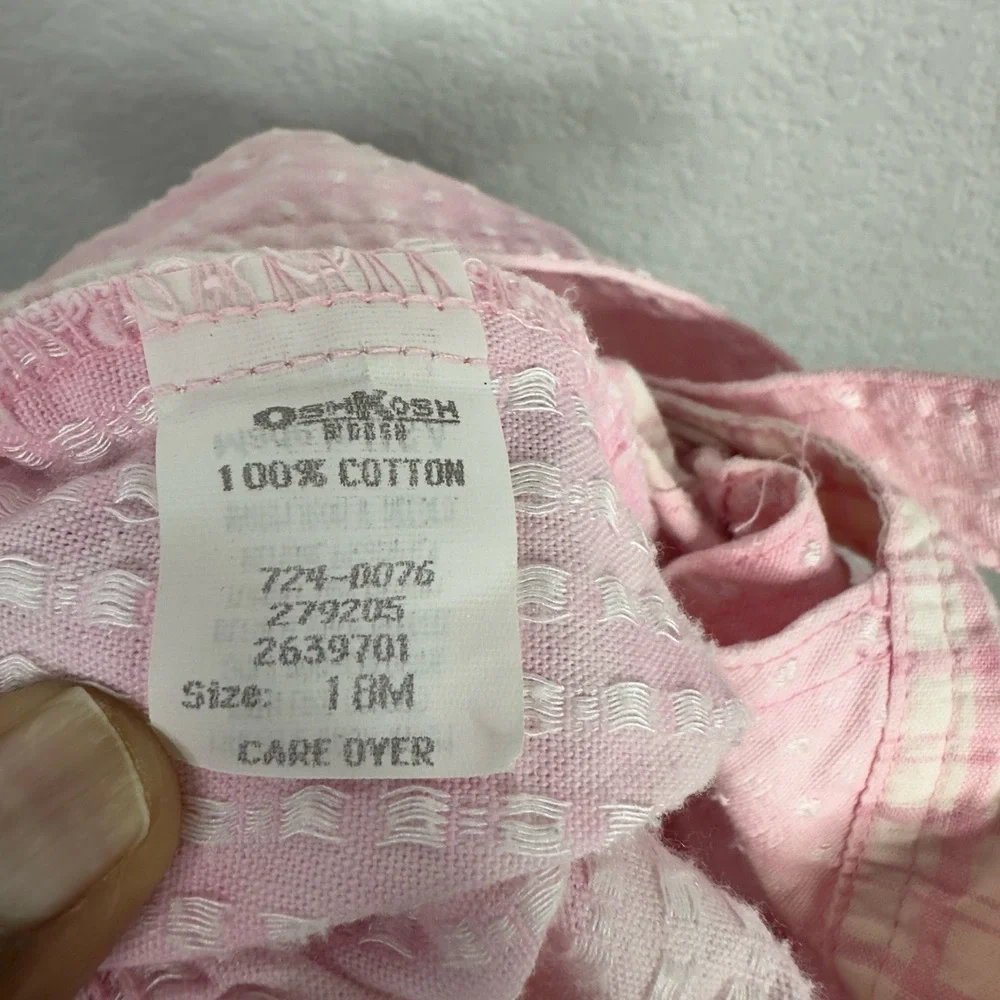 OshKosh B'Gosh Overall Shorts Girls 18M Pink Plaid Boucle VTG Made in USA Romper
